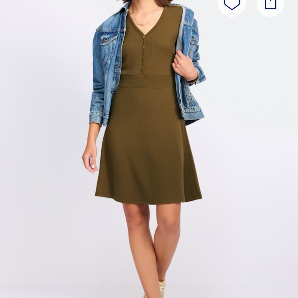 Olive Green V-Neck Dress🍸